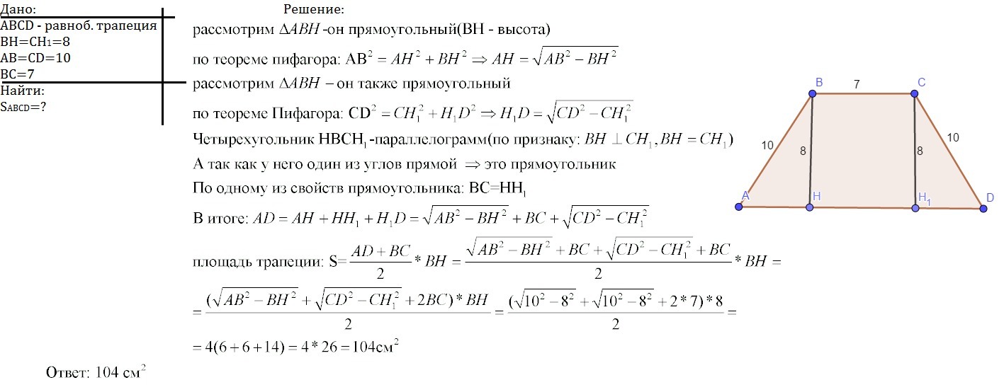 Найдите площадь трапеции если основания равны