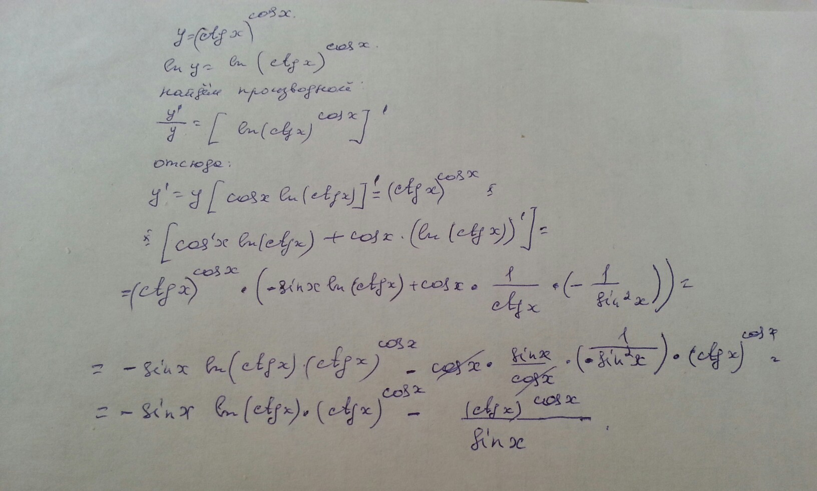 Производная x cosx. Производная ctgx. Найти производную y=Ln*ctgx. Найдите производную функции y cosx. Найти производную функции y Ln( cos x).