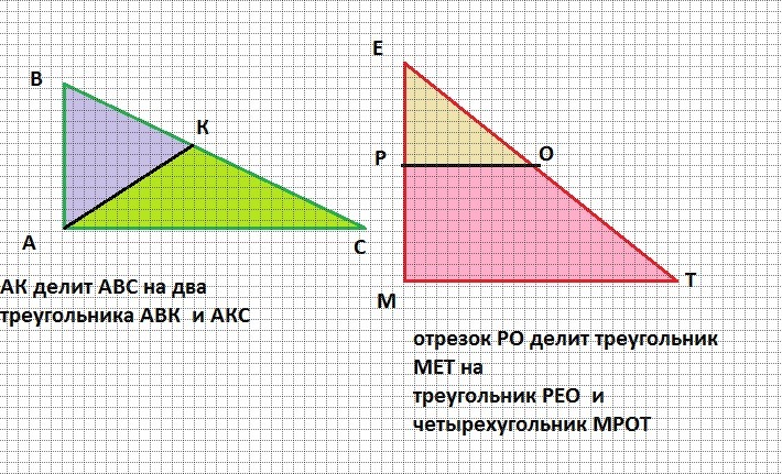 В треугольнике проведи 2 отрезка. Как провести отрезок в треугольнике чтобы получилось 3 треугольника. Начерти треугольники и проведи в каждом 2 отрезках. Как можно провести в треугольнике 1 отрезок так. Как провести 1 отрезок в треугольнике и получить 3.