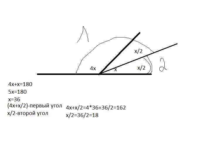 Из углов в 4 раза. Один из смежных углов в 4 раза меньше другого Найдите. Один из смежных углов в 4 раза меньше другого Найдите углы которые. Смежный угол образованный биссектрисами. Один из смежных углов в 4 раза меньше другого Найдите меньший угол.